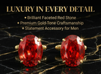 Classic Gold Plated Brass Oval Ruby Red Stone Formal Shirt Cufflinks