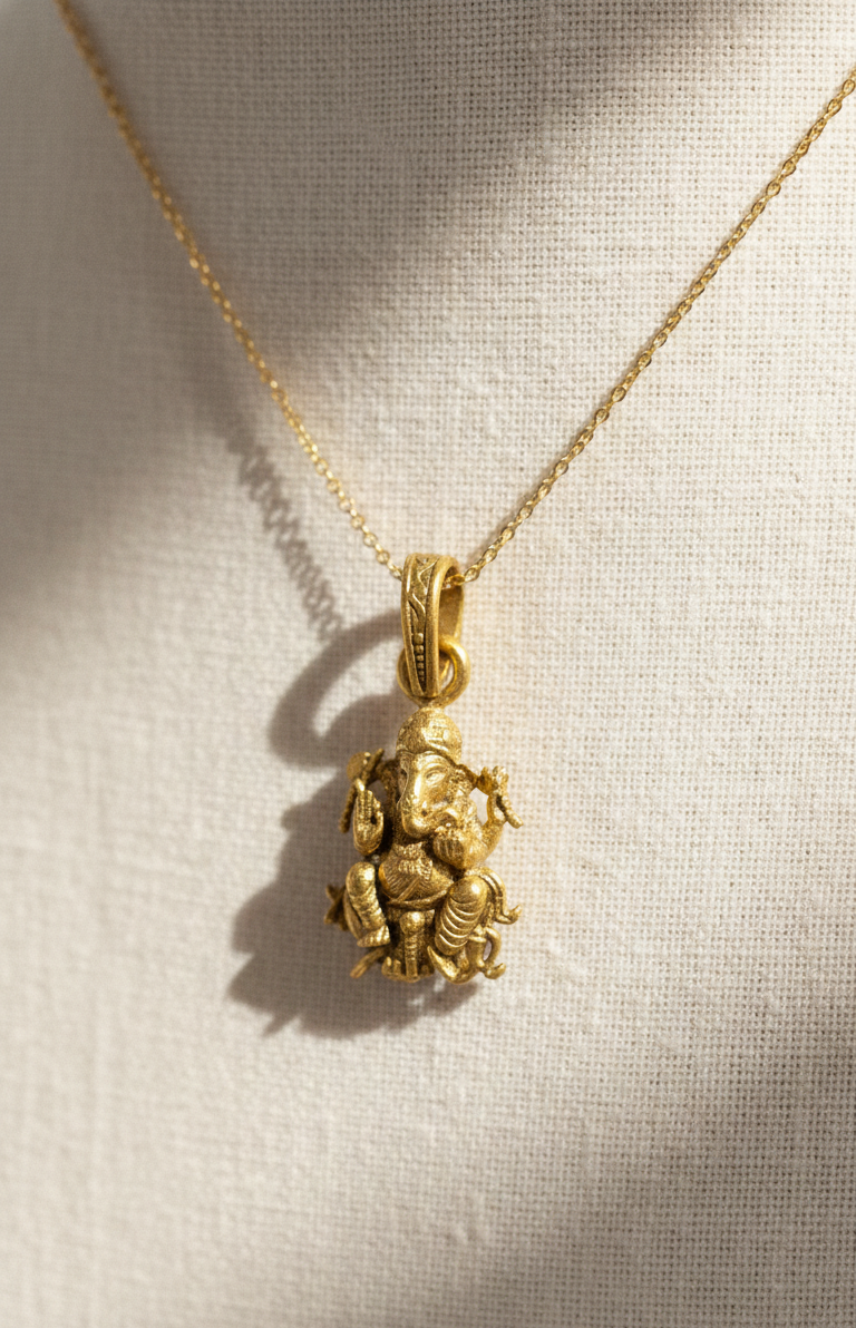 Elegant Gold Plated Lord Ganesha Pendant | Ganpati Bappa Divine Jewellery for Good Luck & Prosperity