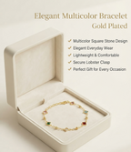 Gold Plated Brass Multicolour Square Crystal Bracelet | Adjustable Fashion Bracelet for Women & Girls