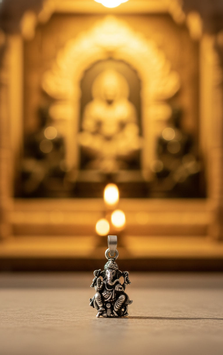 Premium Oxidised Silver Lord Ganesha Pendant | Ganpati Bappa Spiritual Jewellery for Protection & Prosperity