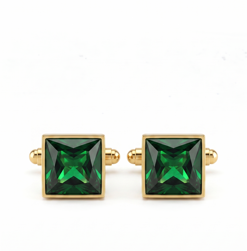 Black Square Cufflinks for Men – Gold Plated Brass Formal Cufflinks with Black Stone