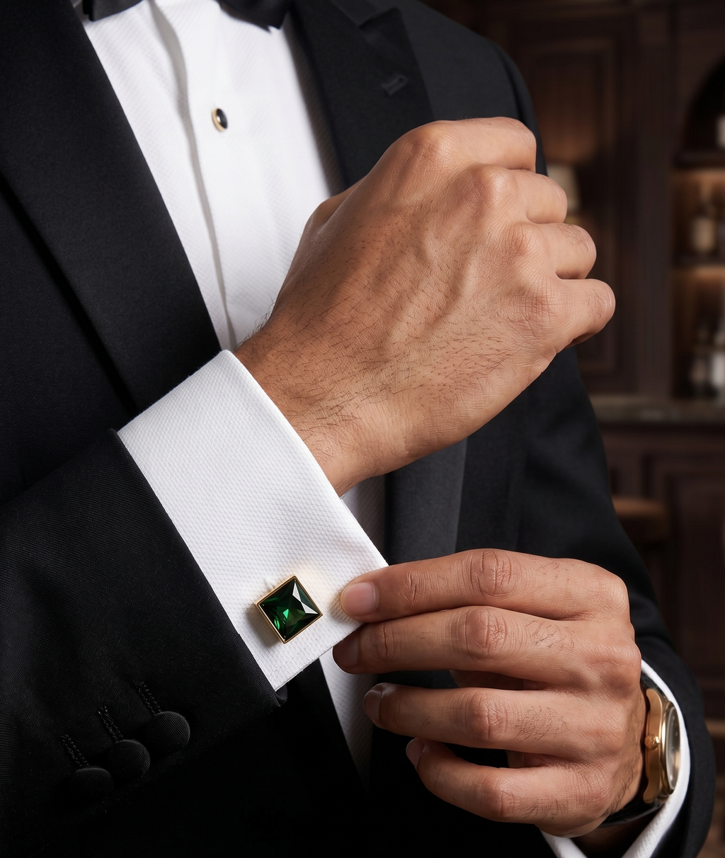 Black Square Cufflinks for Men – Gold Plated Brass Formal Cufflinks with Black Stone