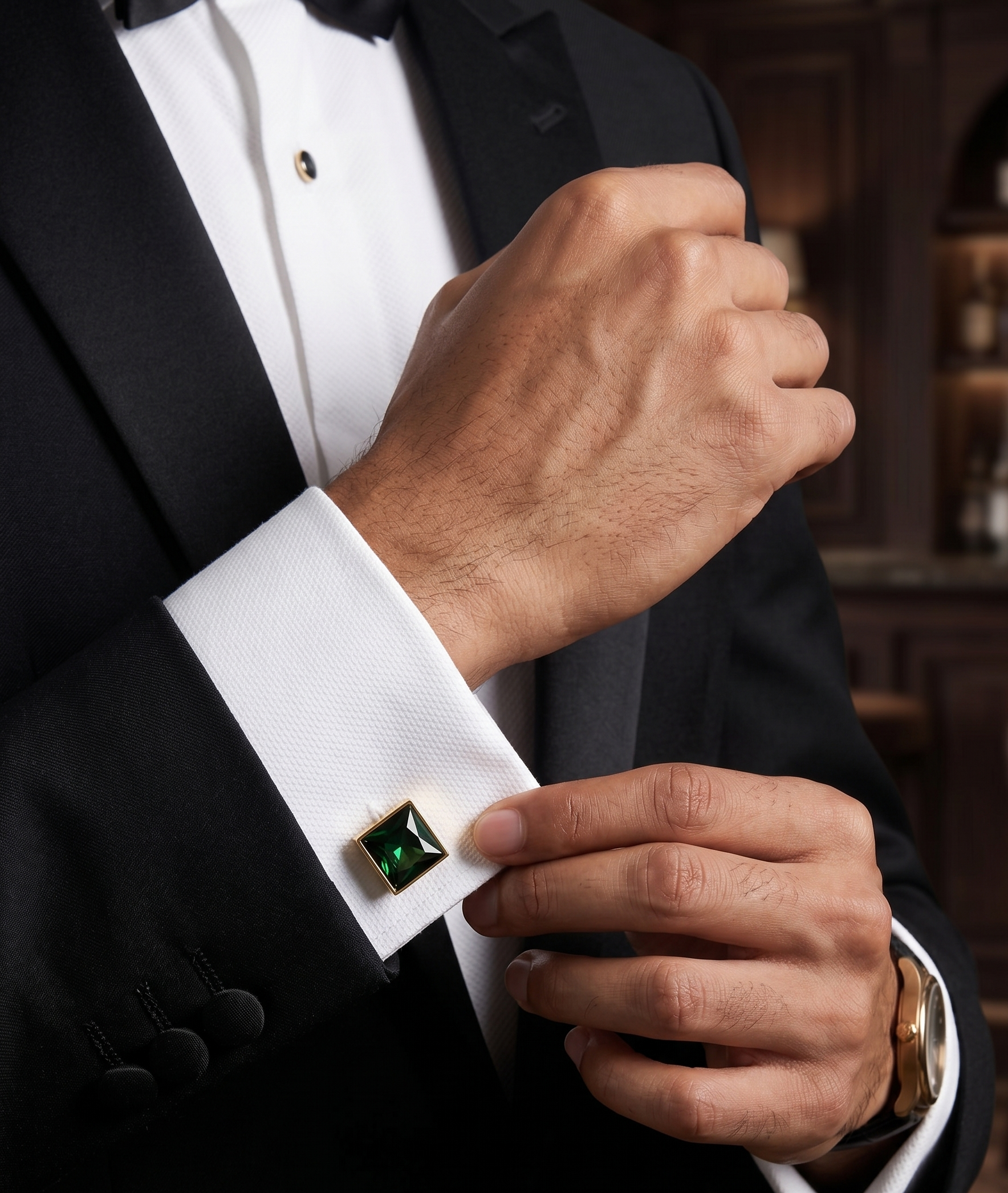 Black Square Cufflinks for Men – Gold Plated Brass Formal Cufflinks with Black Stone