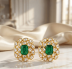 Gold Plated 925  Silver Moissanite Green Stone Stud Earrings | Elegant Floral Kundan Style Earrings for Women