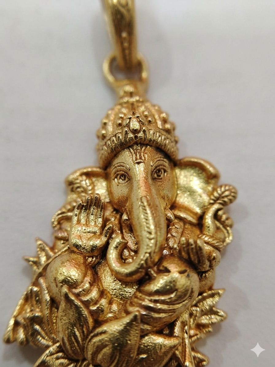 Gold Plated Lord Ganesha Pendant | Antique Finish Ganpati Idol Necklace Charm | Religious Spiritual Jewelry for Men & Women