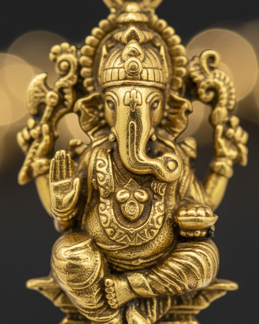 Shree Ganesh Ji Gold Plated Pendant for Men & Women | Antique Finish Ganpati Bappa Locket | Spiritual & Religious Jewellery | Lucky Blessing Pendant for Daily Wear & Gift