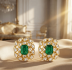 Gold Plated 925  Silver Moissanite Green Stone Stud Earrings | Elegant Floral Kundan Style Earrings for Women
