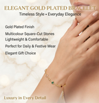 Gold Plated Brass Multicolour Square Crystal Bracelet | Adjustable Fashion Bracelet for Women & Girls