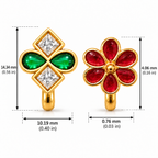 Green & White Stone Nose Pin and Red Floral Nose Pin Combo Set of 2, Gold Plated Brass Clip On Nose Pins, Non Piercing Indian Nose Jewelry