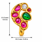 Traditional Kundan Peacock Clip On Nose Pin for Women, Gold Plated Brass Non Piercing Nath, Pink Green Stone Indian Bridal Nose Ring, Ethnic Wedding Jewelry