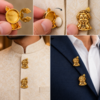 Shri Krishna Bal Roop Gold Plated Brass Button Covers for Men – Pair