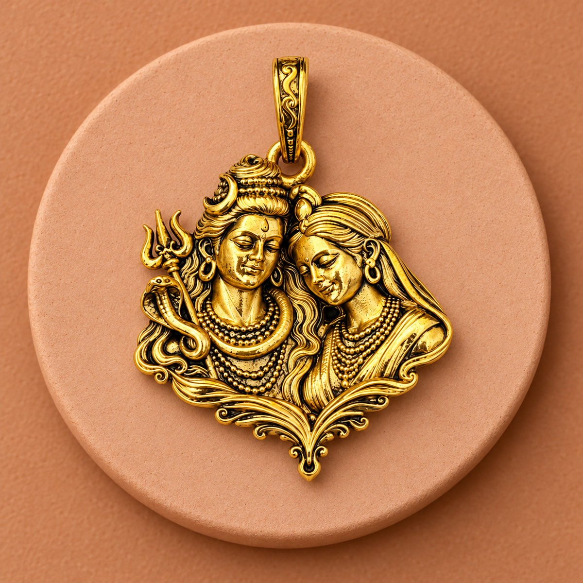 Shiv Parvati Pendant for Men & Women | Gold Plated Brass Mahadev Parvati Necklace Pendant | Hindu Religious Spiritual Jewellery