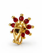 Maharashtrian Style Nath Nose Pin | Red & Green Stone Kundan Design | Gold Plated Traditional Clip-On Nose Ring for Women