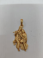 Gold Plated Radha Krishna Pendant | Krishna Flute Couple Design Necklace Charm | Spiritual Religious Jewelry for Men & Women