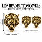 Antique Gold Plated Brass Lion Face Button Covers for Men | Royal Roaring Lion Design Shirt Accessories | Pair of Decorative Button Studs
