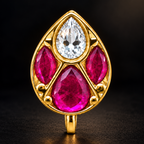 Kundan Leaf Clip-On Nose Pin Gold Plated Brass with Pink Red and White Stones
