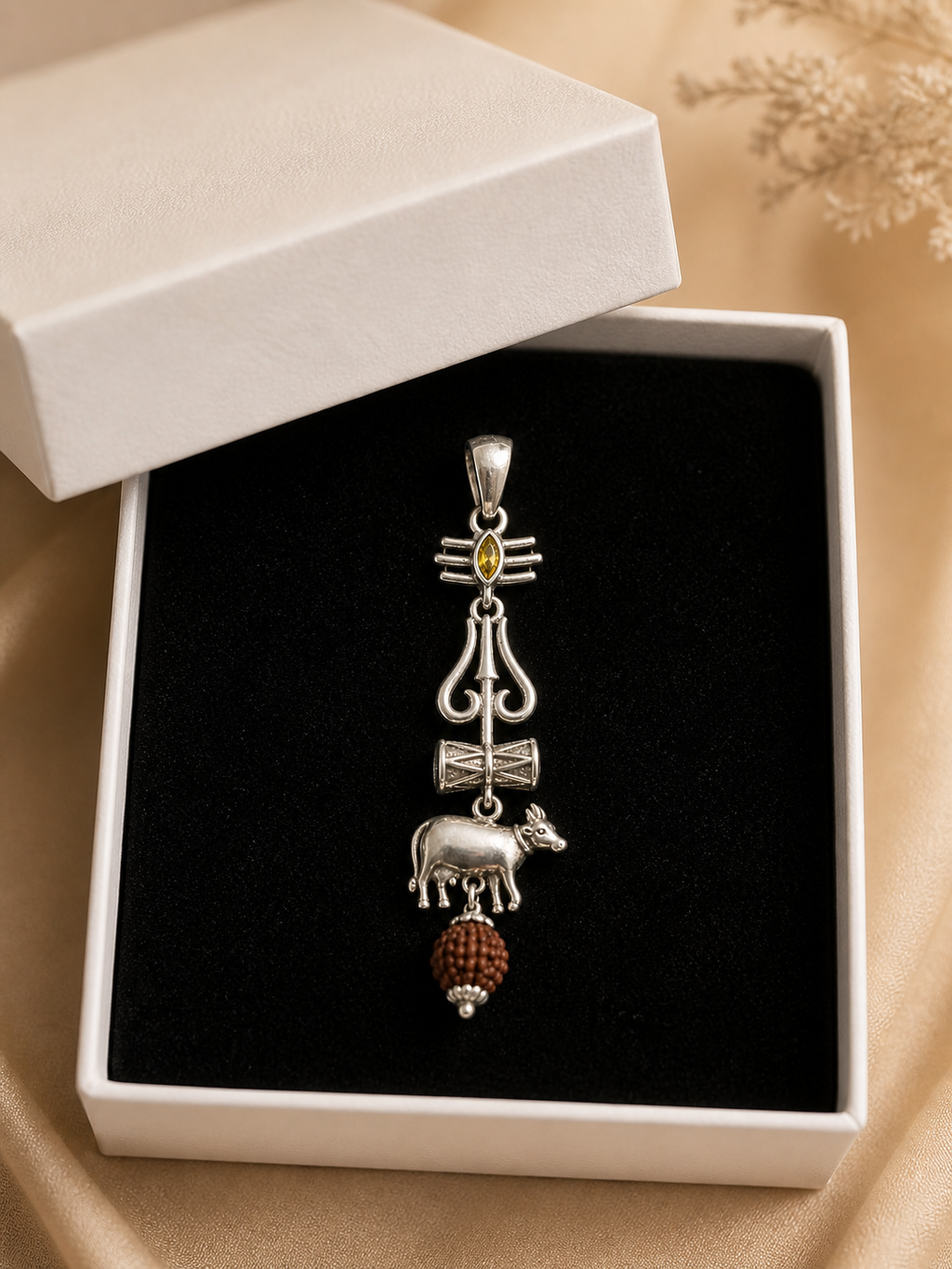 Oxidized Shiv Trishul Pendant with Nandi & Rudraksha | Silver Tone Spiritual Necklace | Mahadev Jewelry for Men & Women