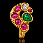 Traditional Kundan Peacock Clip On Nose Pin for Women, Gold Plated Brass Non Piercing Nath, Pink Green Stone Indian Bridal Nose Ring, Ethnic Wedding Jewelry