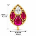 Kundan Leaf Clip-On Nose Pin Gold Plated Brass with Pink Red and White Stones