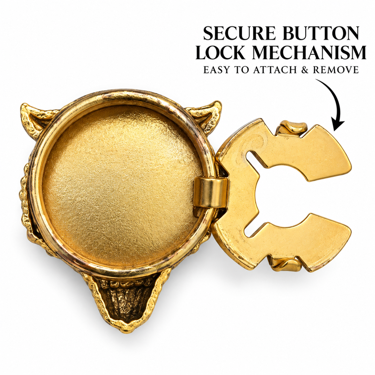 Antique Gold Plated Brass Lion Face Button Covers for Men | Royal Roaring Lion Design Shirt Accessories | Pair of Decorative Button Studs