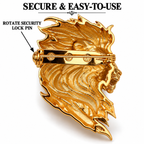 Royal Roaring Lion Head Brooch for Men & Women, Gold Plated Brass Lion Lapel Pin, Statement Animal Brooch, Luxury Blazer & Suit Accessory, Gift for Him, Made to Order