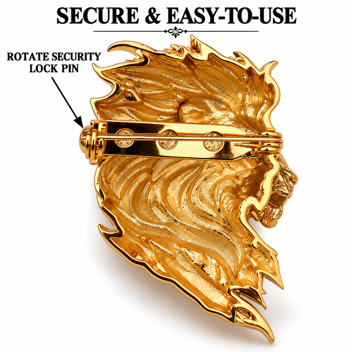 Royal Roaring Lion Head Brooch for Men & Women, Gold Plated Brass Lion Lapel Pin, Statement Animal Brooch, Luxury Blazer & Suit Accessory, Gift for Him, Made to Order