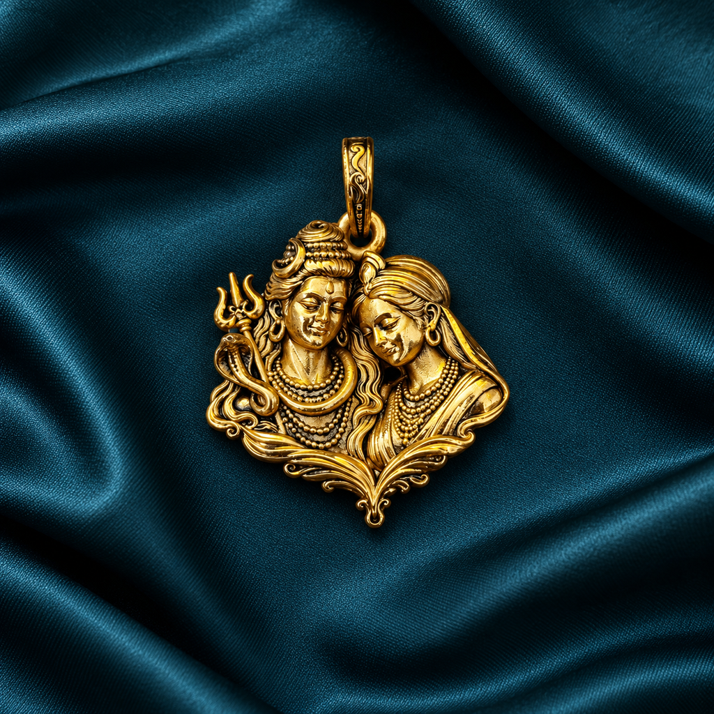 Shiv Parvati Pendant for Men & Women | Gold Plated Brass Mahadev Parvati Necklace Pendant | Hindu Religious Spiritual Jewellery