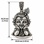Krishna Bal Roop Pendant for Men and Women | Silver Plated Brass Laddu Gopal Design with Antique Oxidised Finish | Religious Hindu God Pendant | Made to Order