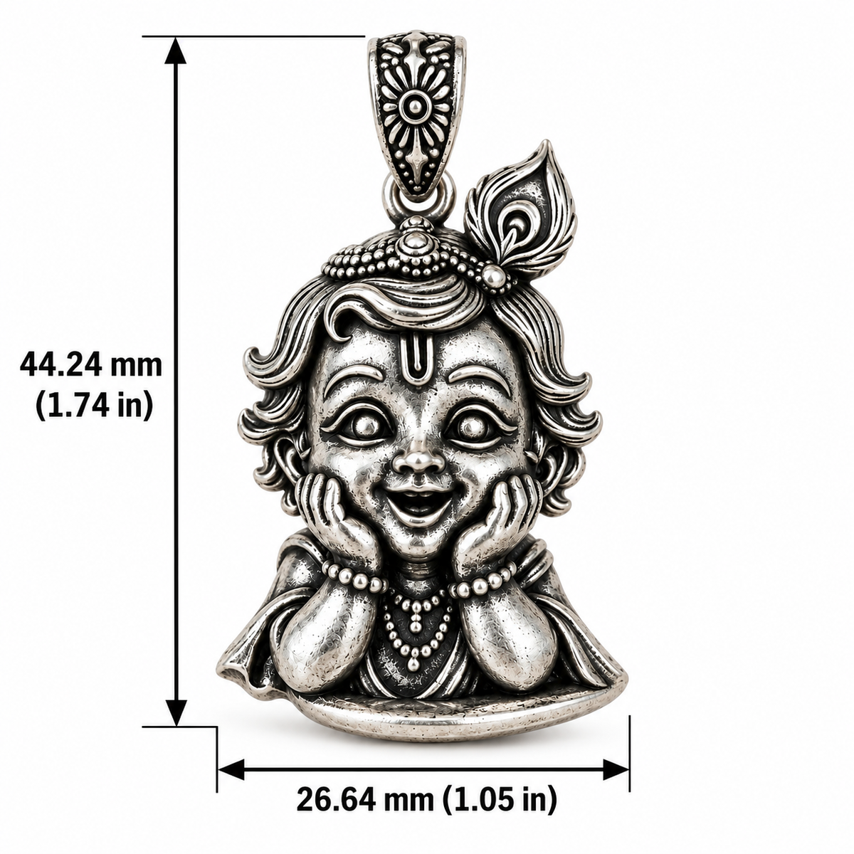 Krishna Bal Roop Pendant for Men and Women | Silver Plated Brass Laddu Gopal Design with Antique Oxidised Finish | Religious Hindu God Pendant | Made to Order