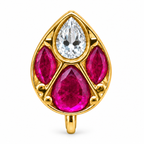 Kundan Leaf Clip-On Nose Pin Gold Plated Brass with Pink Red and White Stones