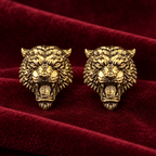 Antique Gold Plated Brass Lion Face Button Covers for Men | Royal Roaring Lion Design Shirt Accessories | Pair of Decorative Button Studs