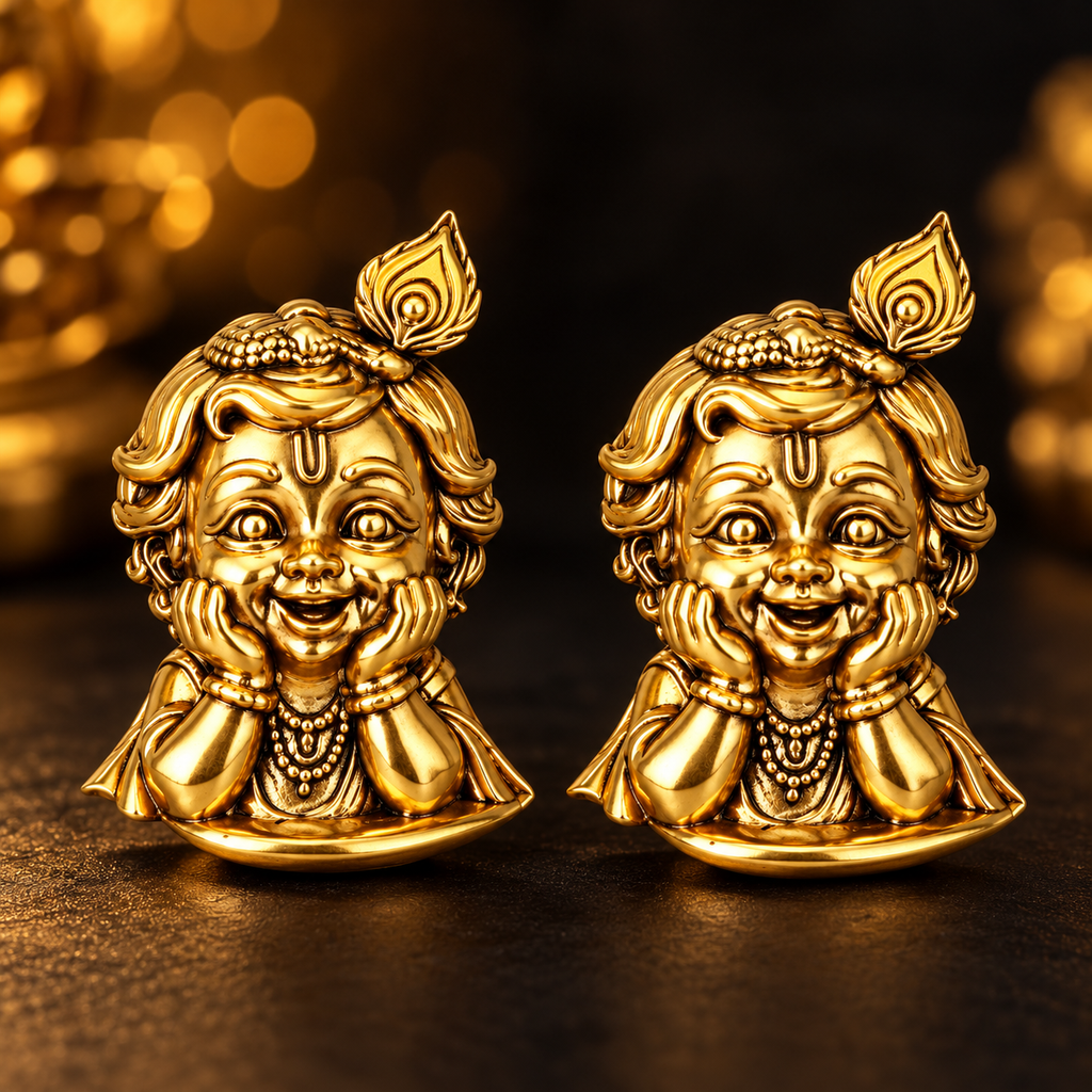 Shri Krishna Bal Roop Gold Plated Brass Button Covers for Men – Pair