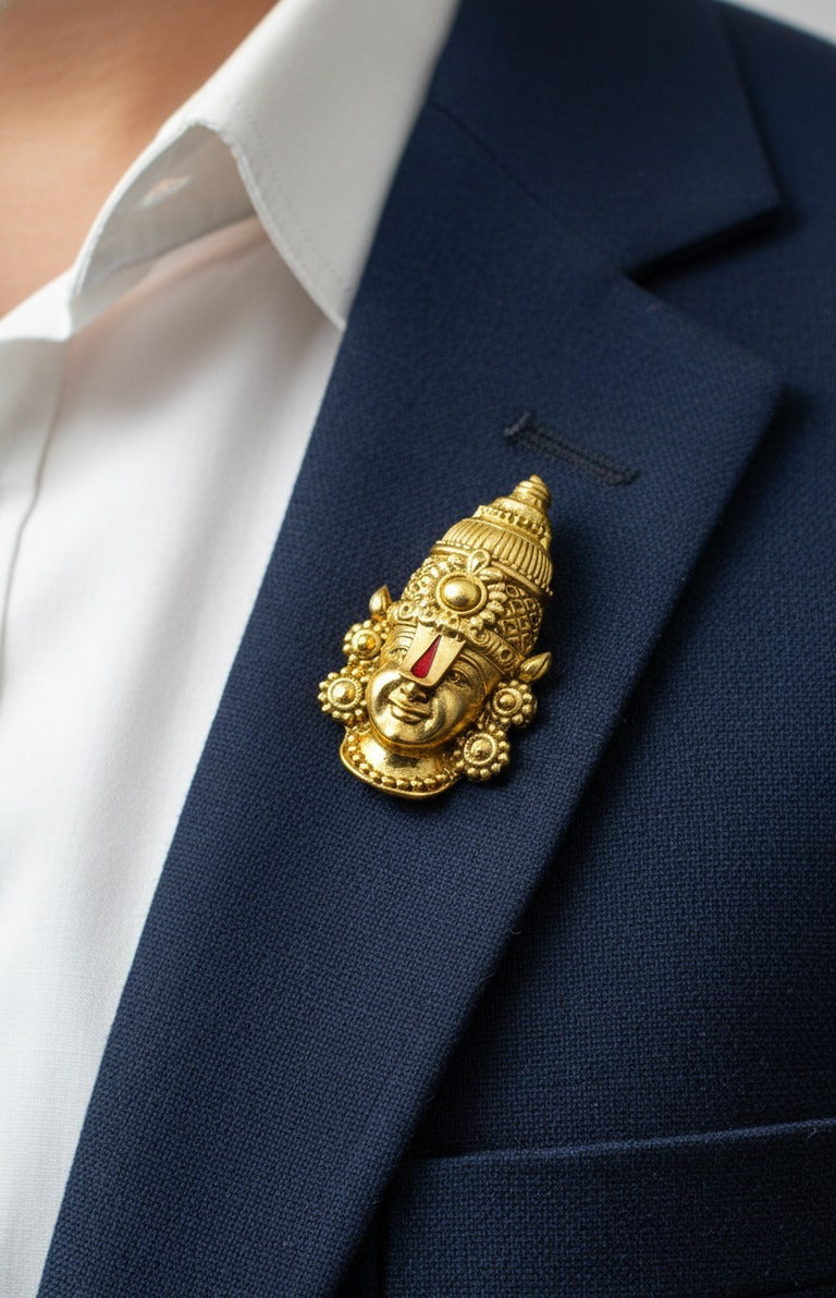 Lord Tirupati Balaji Gold Plated Brass Ethnic Brooch